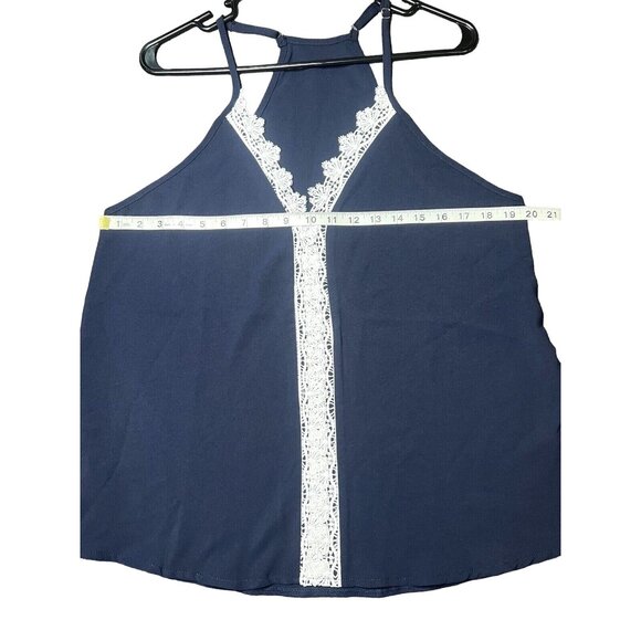 Unbranded Tops - Navy Blue Womens Tank Top Adjustable Straps Crochet Front  V neck MEDIUM